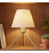 PSDSSHIIS Modern Table Lamp Small Bedside Lamp Metal Linen 13.8 Inches, Soft Light (3000K), Simpl...
