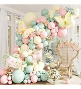 JOYFLOAT Tea Party Decorations Pastel Pink Balloon Garland Arch Kit with Teapot Butterfly Foil Ba...