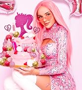 MEMOVAN Hot Pink Girl Cake Topper 31PCS -Princess Makeup Cake Topper Decoration with Pink Gold Ba...