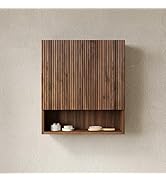 USHOWER Dark Walnut Bathroom Wall Cabinet with Fluted Doors & Open Shelf | Thickened MDF Medicine...