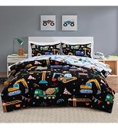 Holawakaka Trucks Tractors Cars Boy Bedding Comforter Set with Sheets, Twin Size Cartoon Construc...