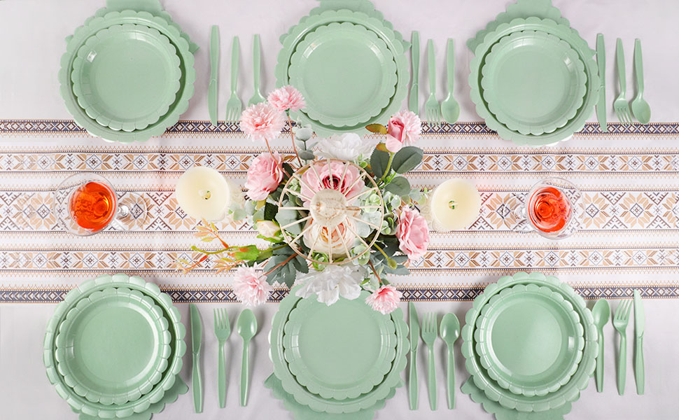 sage green baby shower plates