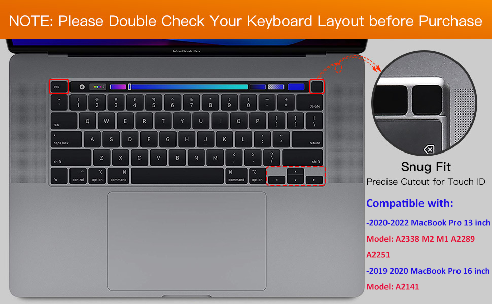 2022 2023 Macbook Pro 13 M2 M1 A2338 A2251 A2289 & Macbook Pro 16 Inch Keyboard Cover