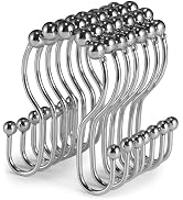 Goowin Shower Curtain Hooks, 12 Pcs Shower Curtain Rings, Stainless Steel Chrome Shower Curtain H...