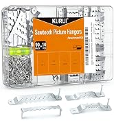 KURUI 100 Pack Sawtooth Picture Hangers, Heavy Duty Picture Hanging Kit with Nails, 4 Sizes with ...