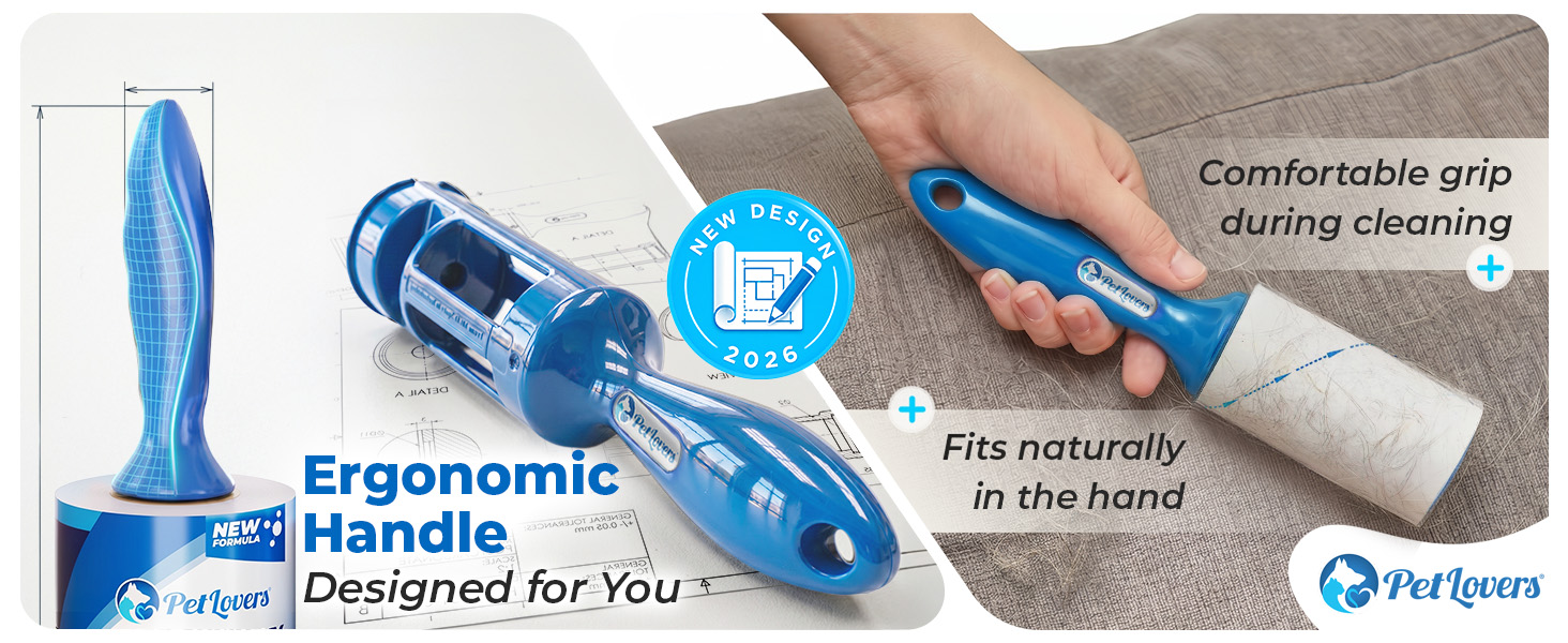 Ergonomic lint roller handle for comfortable cleaning