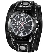 Avaner Men's Punk Leather Watches: Retro Vintage Steampunk Wide Band Quartz Cuff Wrsit Watches