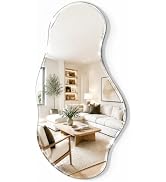 USHOWER Irregular Wavy Mirror 20x36 Inch, Frameless Asymmetrical | HD Glass, Beveled Anti-Chip Ed...