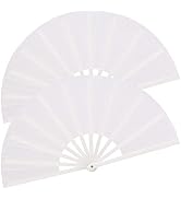 HONSHEN 2 Pack Large Folding Hand Fan, White Chinese Kung Fu Tai Chi Nylon-Cloth Fan for Men and ...