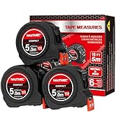 HAUTMEC Tape Measure 16ft/5m 6-Pack with Magnetic Hook & Finger Brake Lock | Fraction 1/8" Dual M...