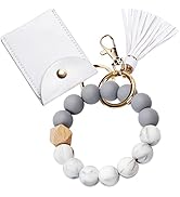 UpUDo Keychain Bracelet Wristlet, Silicone Beaded Key Ring Bracelet with Card Wallet, Elastic Key...