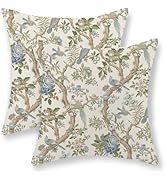 DAFENA Chinoiserie Pillow Covers 18x18 Inch 2 Pcs Sage Green Blue Floral Birds Outdoor Decor Thro...