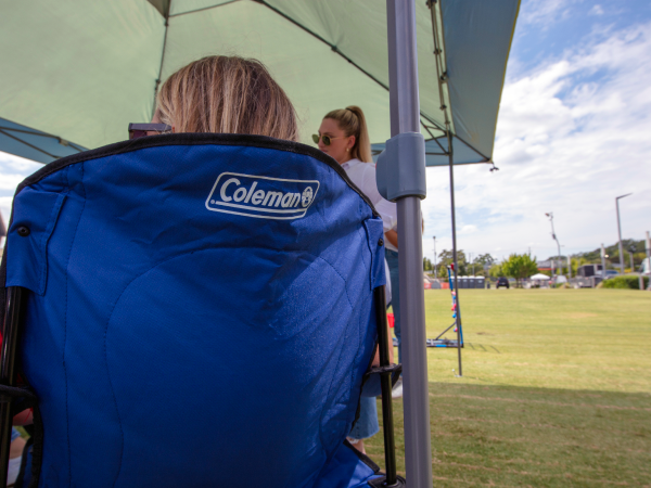 coleman blue quad camping chair foldable transport easy blue tailgate summer outdoor camping comfort