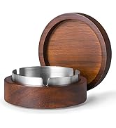 Wooden Ashtray with Lid for Smokers Stainless Steel Liner Ash Tray Windproof Durable Easy to Clea...