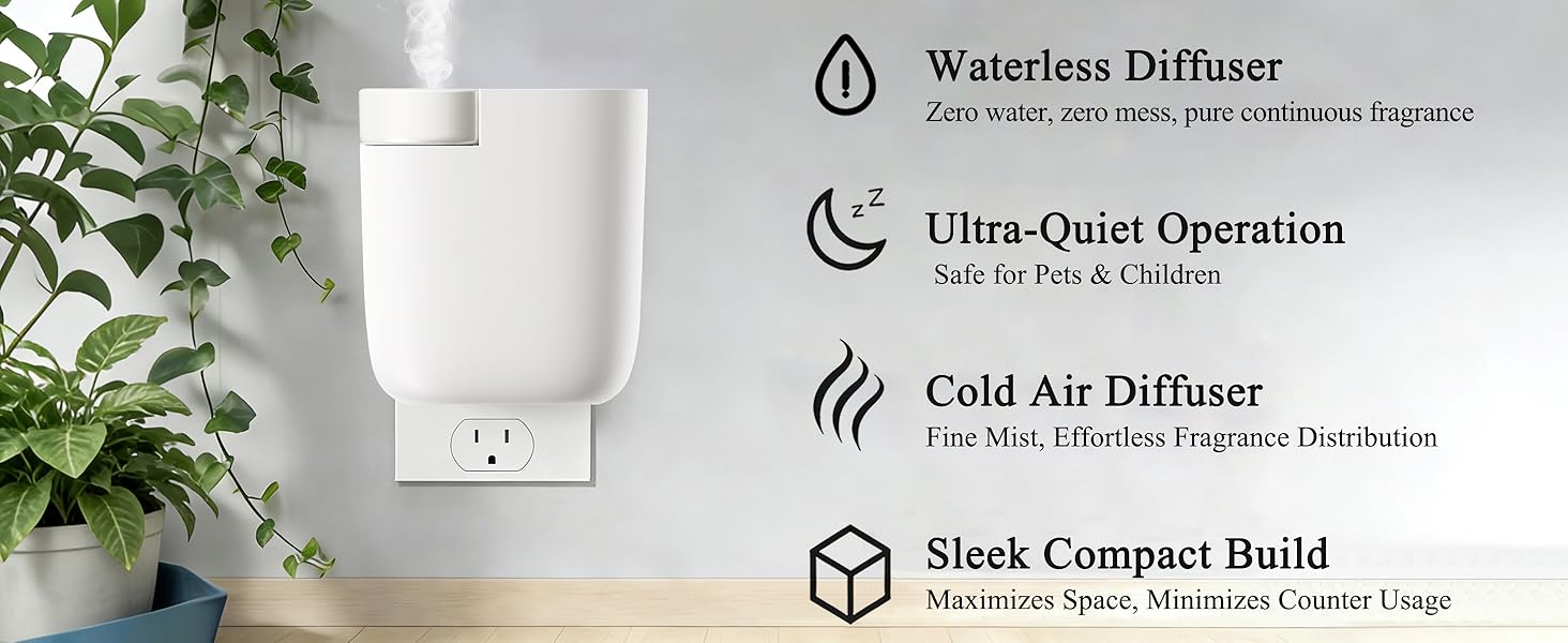 Waterless Diffuser for Essential Oil, Plug in Wall Scent Diffuser for Home