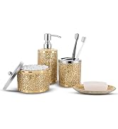 Joitsvia Bathroom Accessory Set, Mosaic Glass 4 Pcs Gold Bathroom Accessories Sets, Include Soap ...