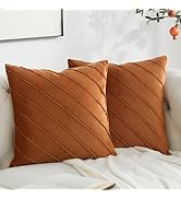 GIGIZAZA Decorative Velvet Pillow Covers 18x18, Set of 2 Burnt Orange Sofa Couch Throw Pillows Co...