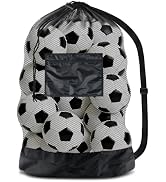 BROTOU Extra Large Soccer Ball Net Bag, 40" x 30" Drawstring Mesh Ball Bag with Zipper Pocket, Sp...