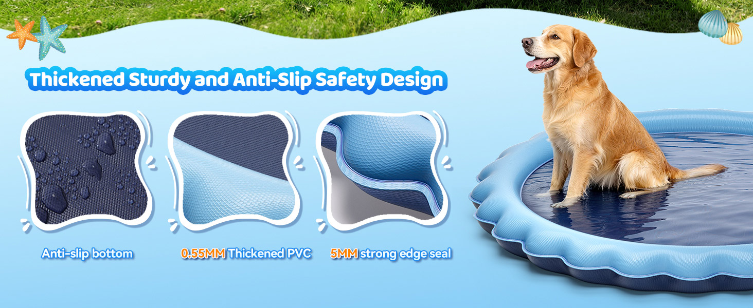 Meowant Splash Pad, Dog Pool, Not-Slip Sprinkler Play Mat