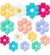 BCCSNNM 14PCS Colorful Daisy Balloons, Rainbow Flower Balloons Aluminum Foil Boho Groovy Daisy Pa...