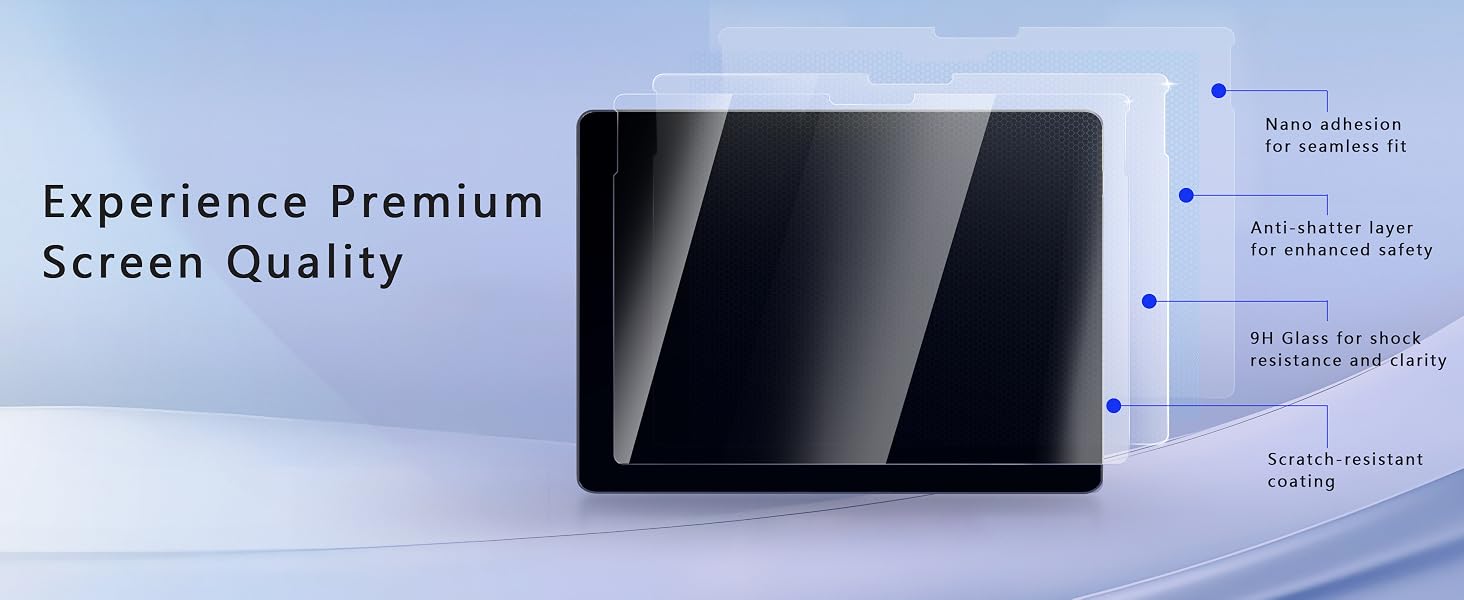 Microsoft Surface Pro 12 Glass Screen Protector 9H Durability, Anti-Shatter Layers