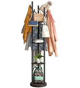 kiplant Rotary Coat Rack Stand with 8 Hooks, Black Bamboo Wood Coat Tree for Clothes/Bags/Hats, L...