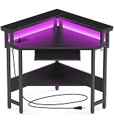 DUMOS Conner Desk Home Office Computer Desk for Small Space with LED Lights Gaming Table with Sto...