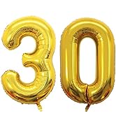 GOER 42 Inch Gold 30 Number Balloons,Jumbo Foil Helium Balloons for 30th Birthday Party Decoratio...