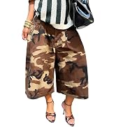 Inroserm Women's Summer Baggy Camo Cargo Pants Wide Leg Camouflage Casual Army Fatigue Trousers w...