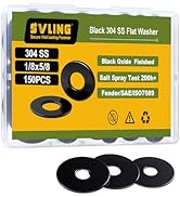 SVLING 150PCS 1/8" x5/8" Fender Washers, Black Oxide 304 Stainless Steel 18-8, 1/8" ID x 5/8" OD ...
