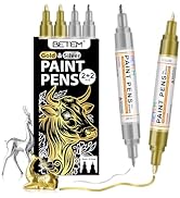 Betem Oil Based Paint Markers, Dual Tip Paint Pens(0.7mm & 3mm), Gold Silver Permanent Paint Mark...