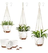 Mkono Hanging Planters, Macrame Plant Hangers with Self Watering Plant Pots Indoor Set of 3 Hangi...