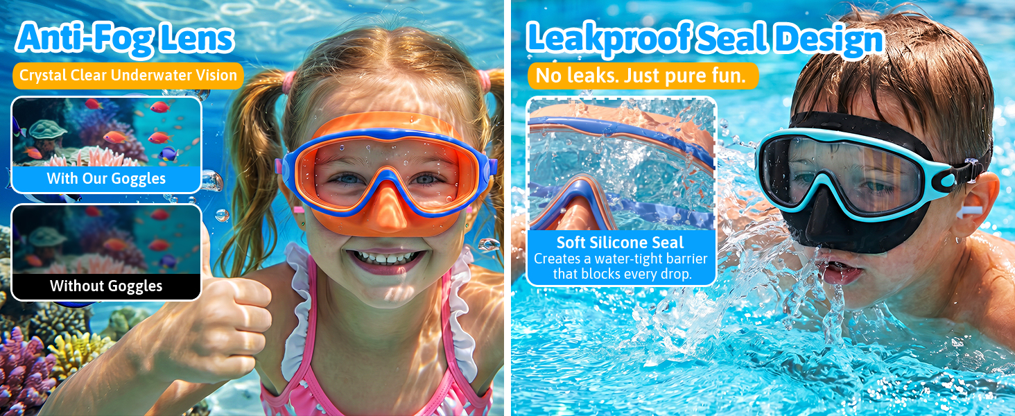 kids swim goggles with nose cover