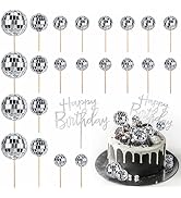 JOERSH 23pcs Disco Ball Cupcake Toppers Happy Birthday Cake Topper - 1970s Disco Ball Cake Picks ...