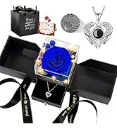 TranquilBliss Preserved Real Blue Gift Box with Heart Necklace, Romantic Gifts for Wife, Mom, Gir...
