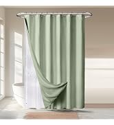 River Dream 3 in 1 Shower Curtain Set, Waffle Fabric Shower Curtain and Waterproof Clear Liner Se...
