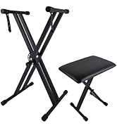 Shongbluu Piano Keyboard Stand and Bench Set, Double-X Keyboard Stand Adjustable Digital Piano St...