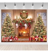 Mocsicka Christmas Fireplace Backdrop Winter Xmas Eve Cozy Family Party Photography Decorations B...