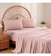 JSD Dusty Pink King Sheet Set with Side Pocket Corner Straps, 4 Piece Soft Microfiber Bed Sheets ...