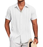 COOFANDY Mens Cuban Guayabera Shirt Short Sleeve Button Down Shirts Summer Beach Vacation Shirts