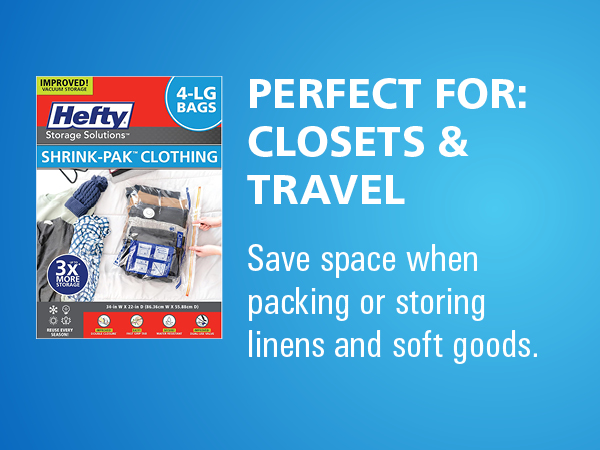 Vacuum storage bags save space for closets and travel