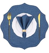 yuuzue Faux Linen Round Placemats Set of 4, Washable Wrinkle-Resistant Non-Slip Table Placemats, ...