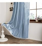 BTTN 84 Inch Length 2 Panels Curtains, Long Boho Farmhouse Linen Striped Embroidery Drapes with T...