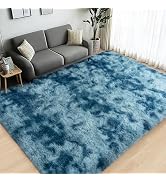 Lairep Large Area Rugs for Living Room Bedroom, 4x6 Feet Tie-Dyed Dark Blue Fluffy Shag Rugs, Ult...
