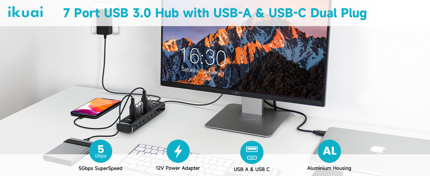 7 port 2 in 1 usb hub