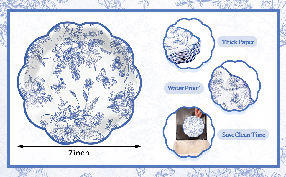 7inch Scalloped Blue and White Plates