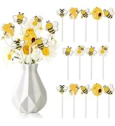 TICIAGA Bee Double-Sided Wooden Picks - 14PCS Cute Honeybee Wooden Decorative Pick for Home Vase ...
