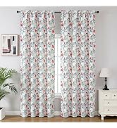 Joydeco Pink Vintage Curtains 84 Inches Long 2 Panels, Floral Curtains Pink Floral Patterned.Flow...