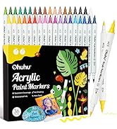 Ohuhu Acrylic Paint Markers Cotton-core: 36 Colors Dual Tips (Brush & Fine) Paint Pens High Opaci...