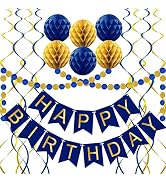Navy Blue Birthday Decorations with Happy Birthday Banner, Paper Honeycomb Balls, Circle Garland ...